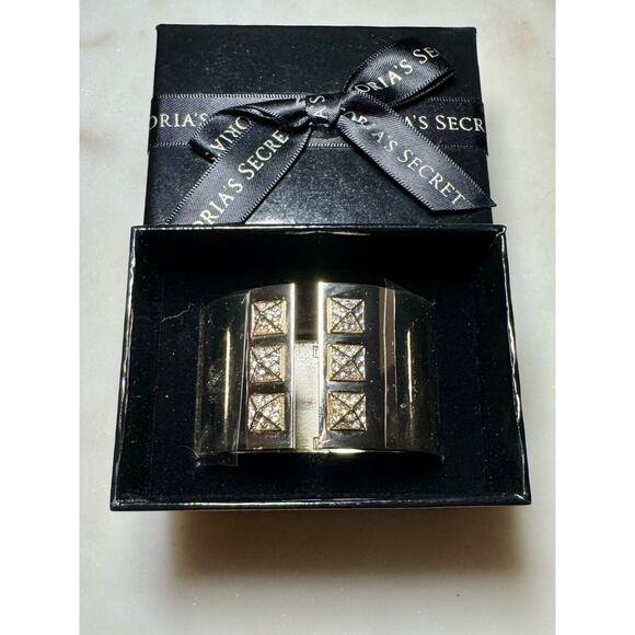 Victoria's Secret Scandalous Rhinestone Gold Tone Wide Hinged Cuff Bracelet - Picture 1 of 8